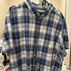 Nautica Short Sleeve Button Down Shirt, Blue & White Classic Fit 3XL